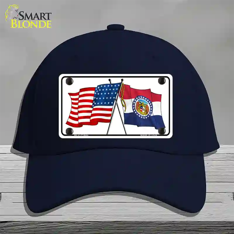 Missouri Crossed US Flag Novelty License Plate Hat Cotton / Navy