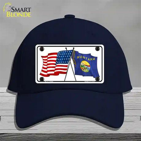 Montana Crossed US Flag Novelty License Plate Hat Cotton / Navy