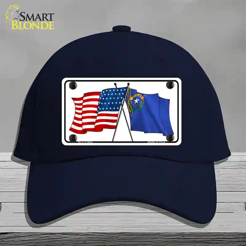 Nevada Crossed US Flag Novelty License Plate Hat Cotton / Navy