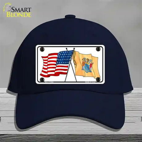 New Jersey Crossed US Flag Novelty License Plate Hat Cotton / Navy