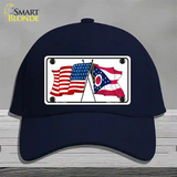 Ohio Crossed US Flag Novelty License Plate Hat Cotton / Navy