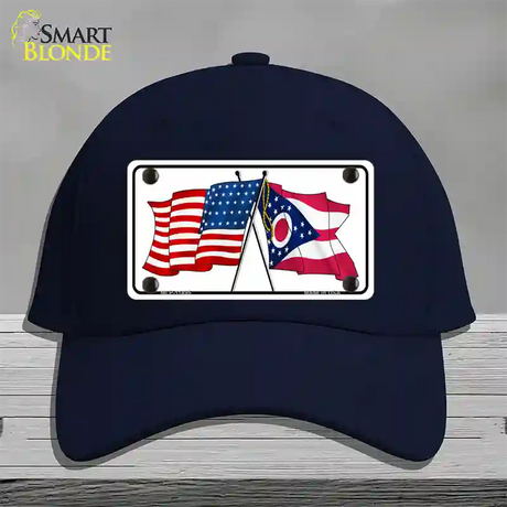 Ohio Crossed US Flag Novelty License Plate Hat Cotton / Navy