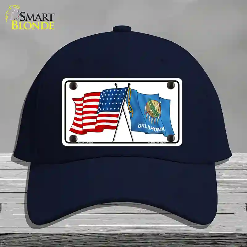 Oklahoma Crossed US Flag Novelty License Plate Hat Cotton / Navy