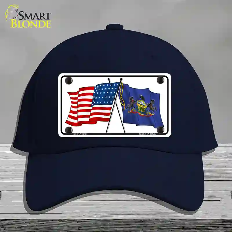 Pennsylvania Crossed US Flag Novelty License Plate Hat Cotton / Navy