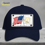 Rhode Island Crossed US Flag Novelty License Plate Hat Cotton / Navy