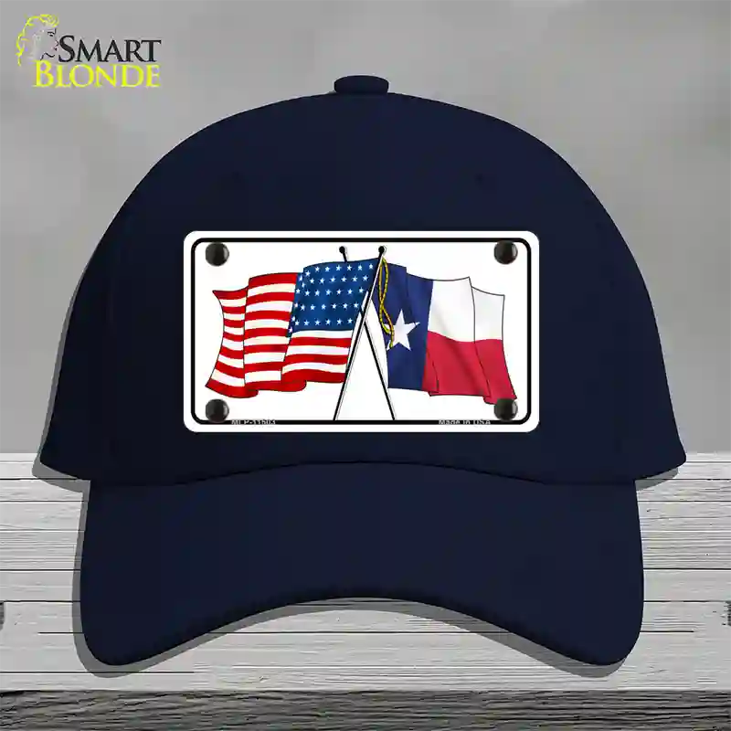 Texas Crossed US Flag Novelty License Plate Hat Cotton / Navy