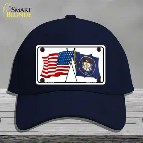 Utah Crossed US Flag Novelty License Plate Hat Cotton / Navy