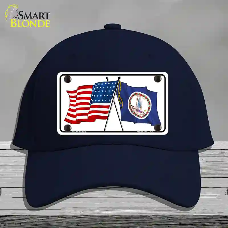 Virginia Crossed US Flag Novelty License Plate Hat Cotton / Navy