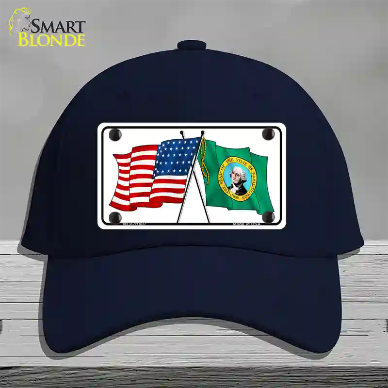 Washington Crossed US Flag Novelty License Plate Hat Cotton / Navy