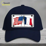 France Crossed US Flag Novelty License Plate Hat Cotton / Navy