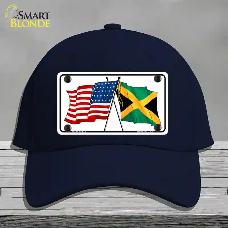 Jamaica Crossed US Flag Novelty License Plate Hat Cotton / Navy