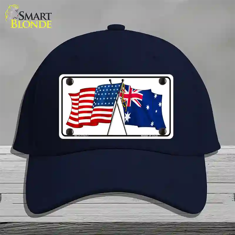 Australia Crossed US Flag Novelty License Plate Hat Cotton / Navy