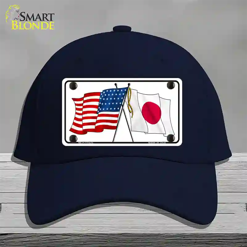 Japan Crossed US Flag Novelty License Plate Hat Cotton / Navy