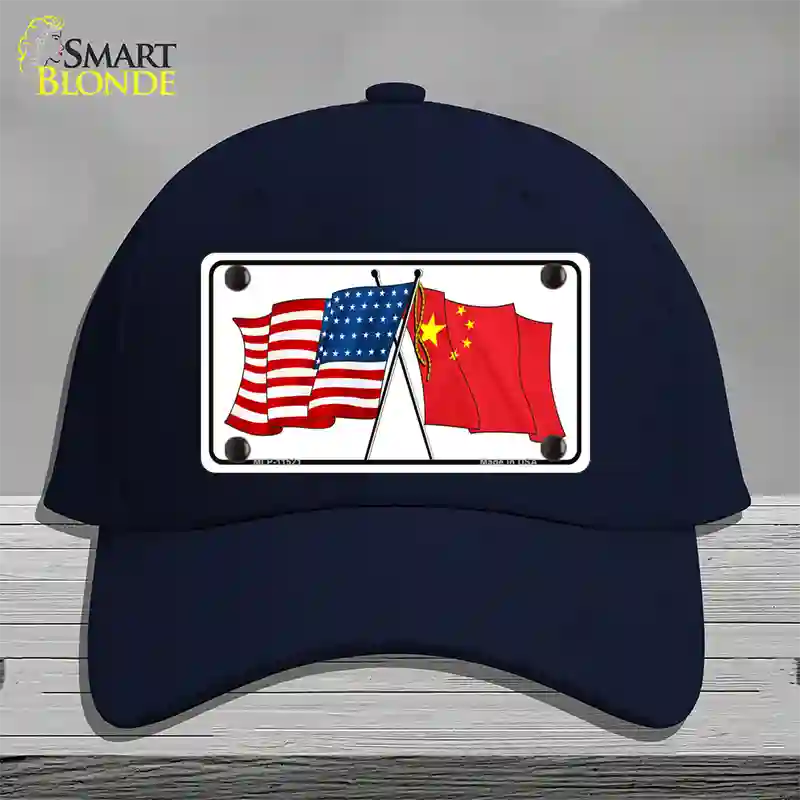 China Crossed US Flag Novelty License Plate Hat Cotton / Navy