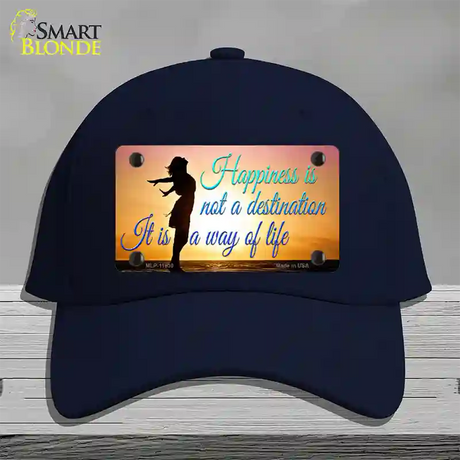 Happiness Way Of Life Sunset Novelty License Plate Hat Cotton / Navy