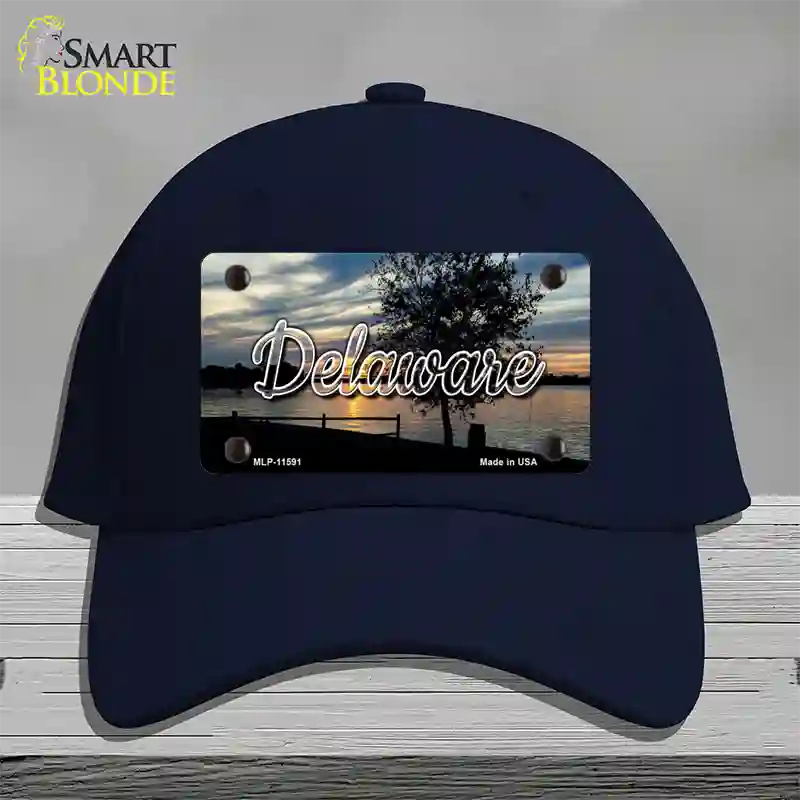 Delaware River Sunset State Novelty License Plate Hat Cotton / Navy