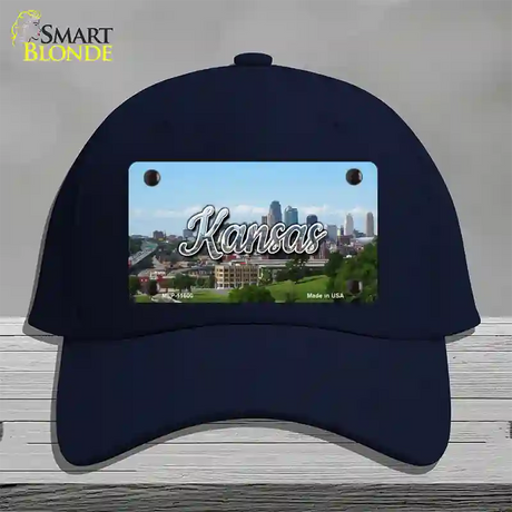 Kansas Downtown Skyline State Novelty License Plate Hat Cotton / Navy