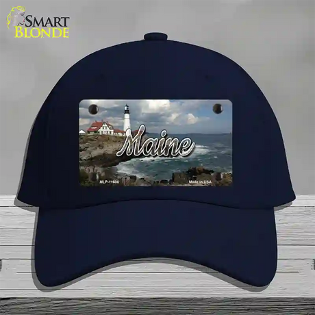 Maine Lighthouse Beach State Novelty License Plate Hat Cotton / Navy