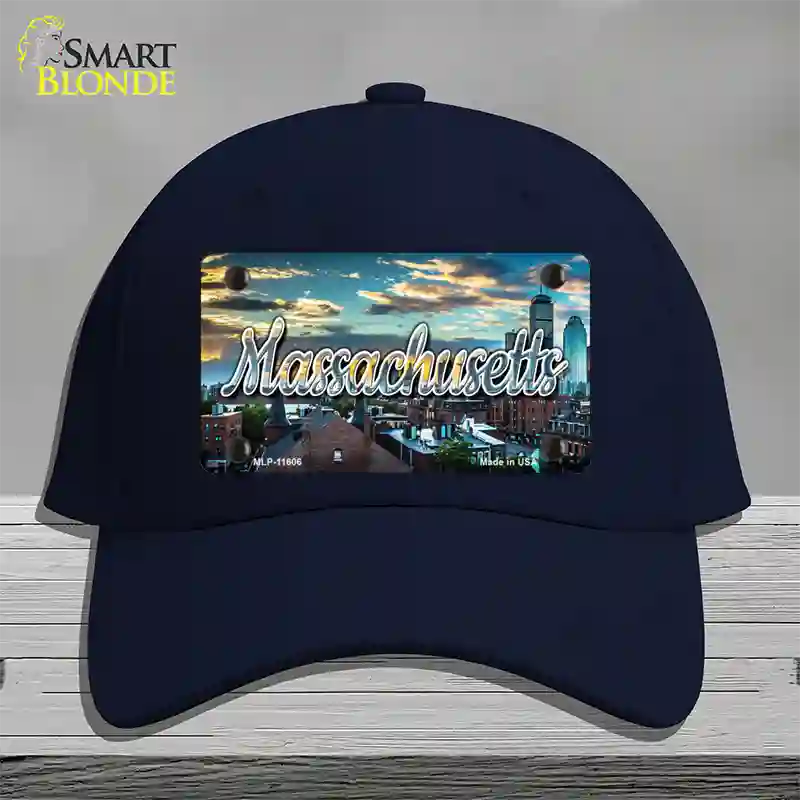 Massachusetts Sunset Skyline State Novelty License Plate Hat Cotton / Navy