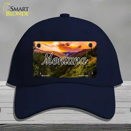 Montana Forest Sunset State Novelty License Plate Hat Cotton / Navy