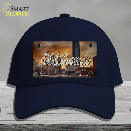 Oklahoma Sunset Skyline State Novelty License Plate Hat Cotton / Navy