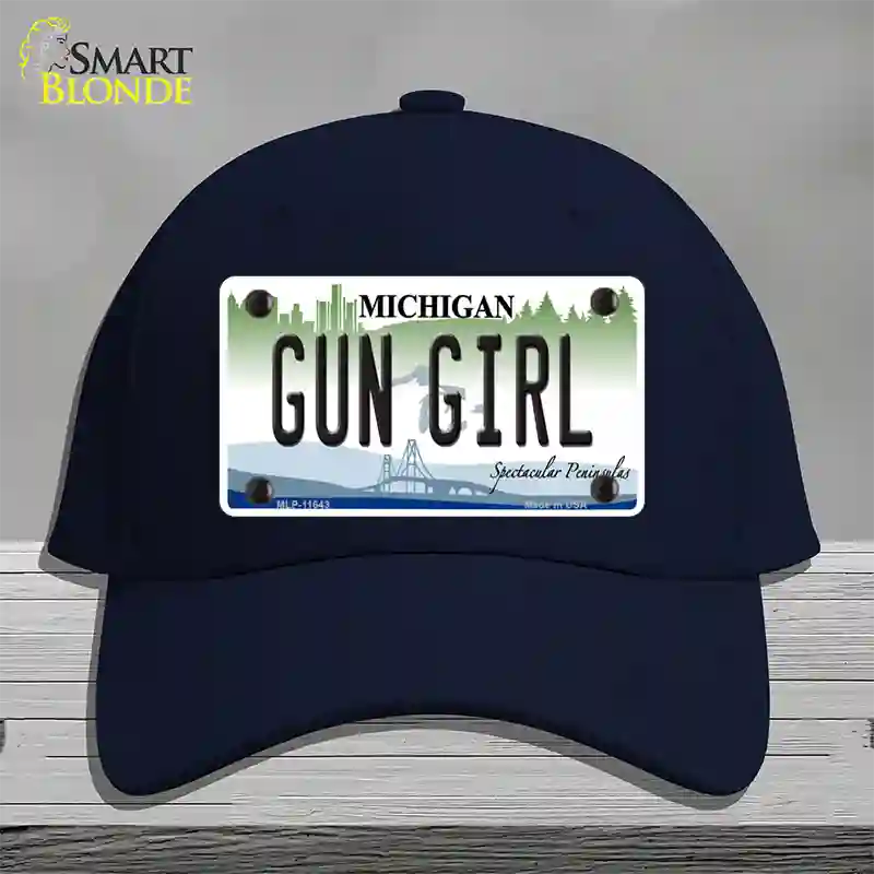 Gun Girl Michigan Novelty License Plate Hat Cotton / Navy