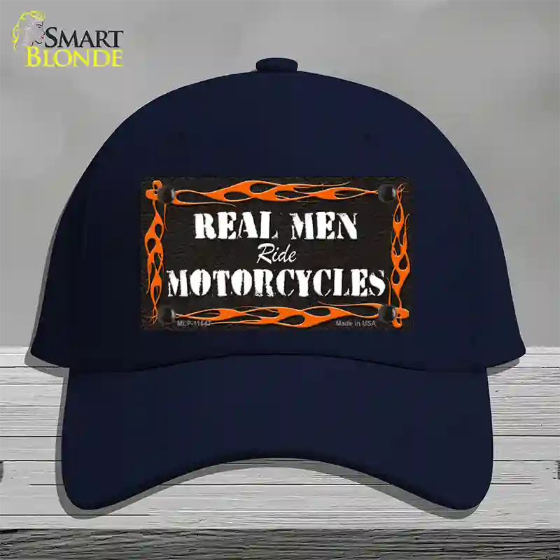 Real Men Ride Motorcycles Novelty License Plate Hat Cotton / Navy