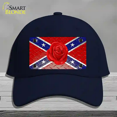 Confederate Flag With Red Rose Novelty License Plate Hat Cotton / Navy