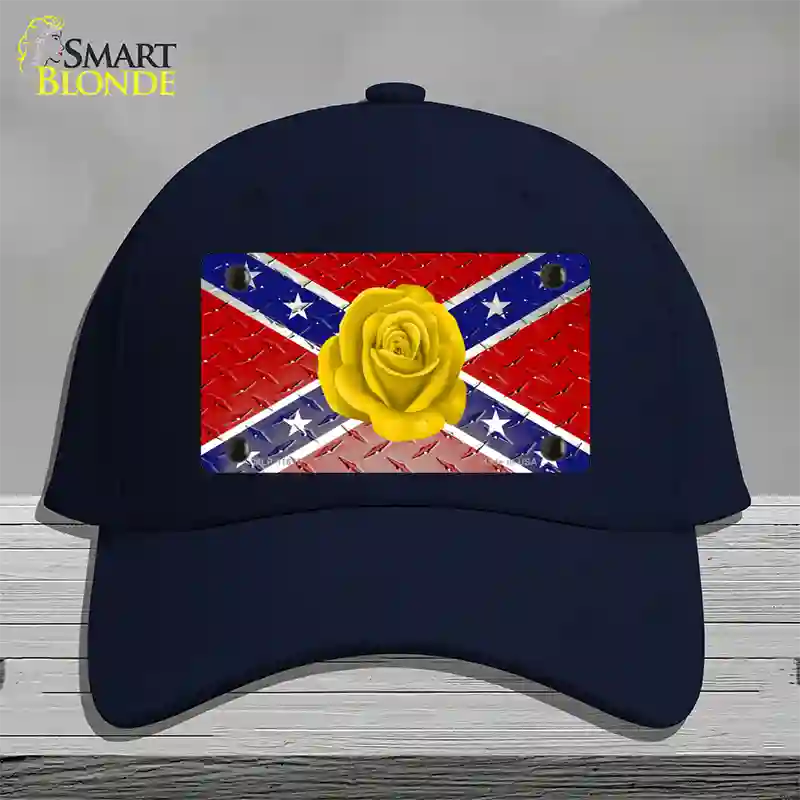 Confederate Flag With Yellow Rose Novelty License Plate Hat Cotton / Navy