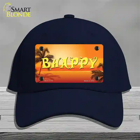 Be Happy Beach Scene Novelty License Plate Hat Cotton / Navy