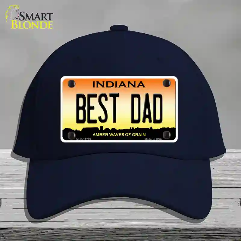 Best Dad Indiana Novelty License Plate Hat Cotton / Navy