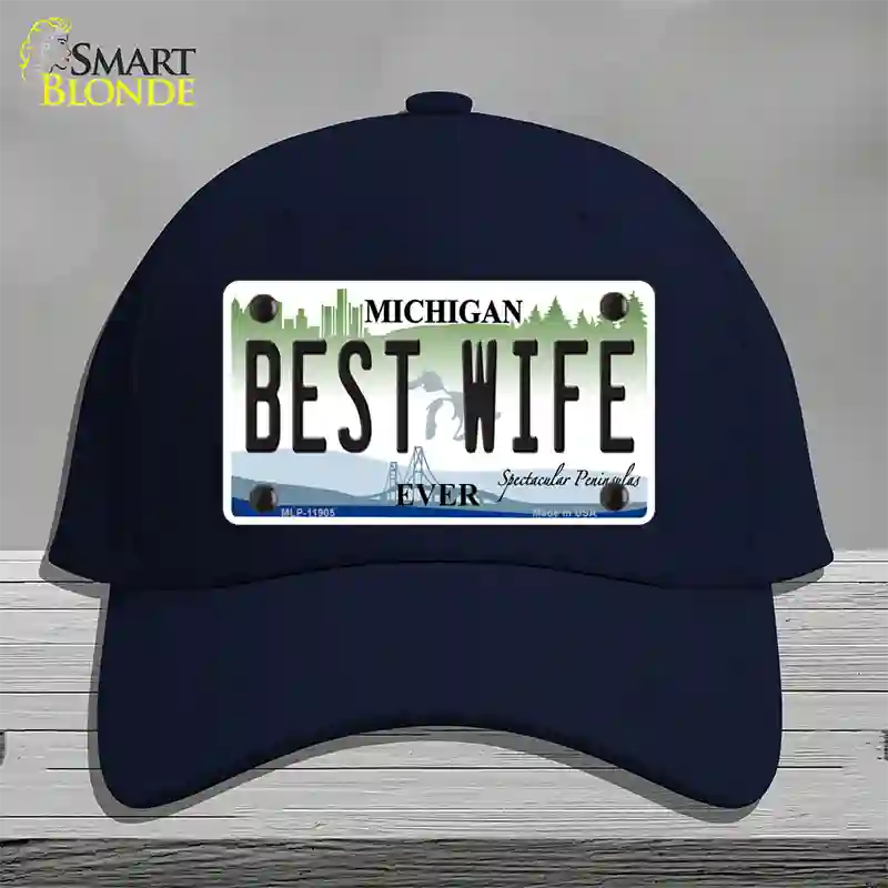 Michigan Best Wife Novelty License Plate Hat Cotton / Navy