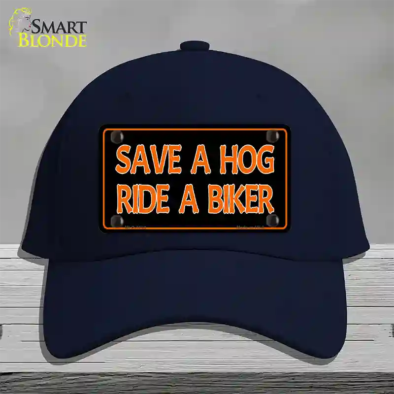 Save A Hog Ride A Biker Novelty License Plate Hat Cotton / Navy