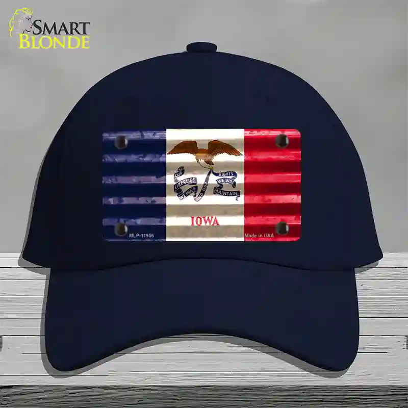 Iowa Corrugated Flag Novelty License Plate Hat Cotton / Navy