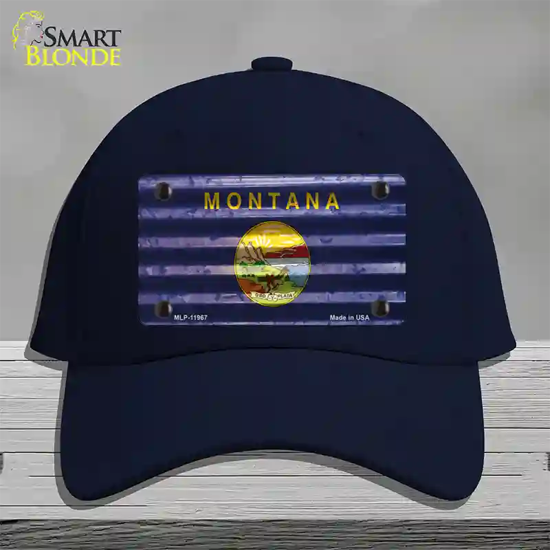 Montana Corrugated Flag Novelty License Plate Hat Cotton / Navy