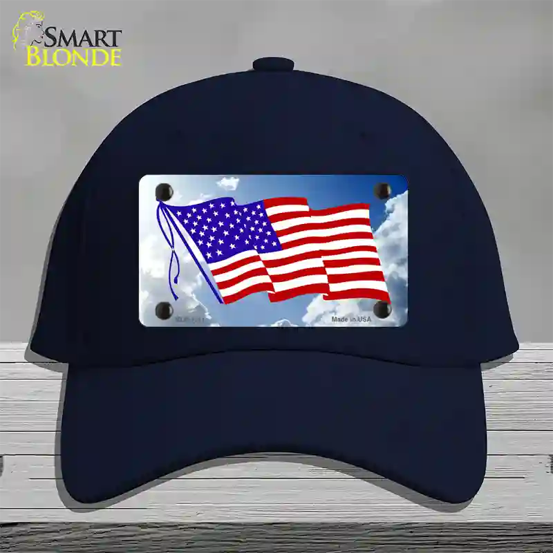 American Flag Cloud Novelty License Plate Hat Cotton / Navy