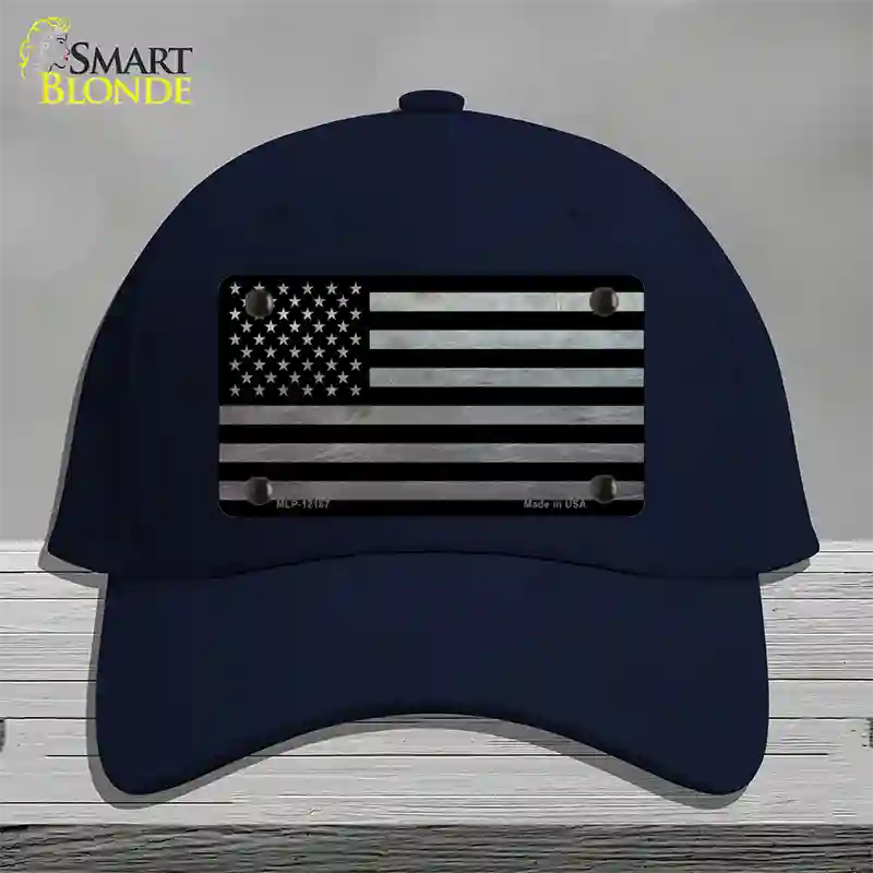 American Flag Black and Gray Novelty License Plate Hat Cotton / Navy