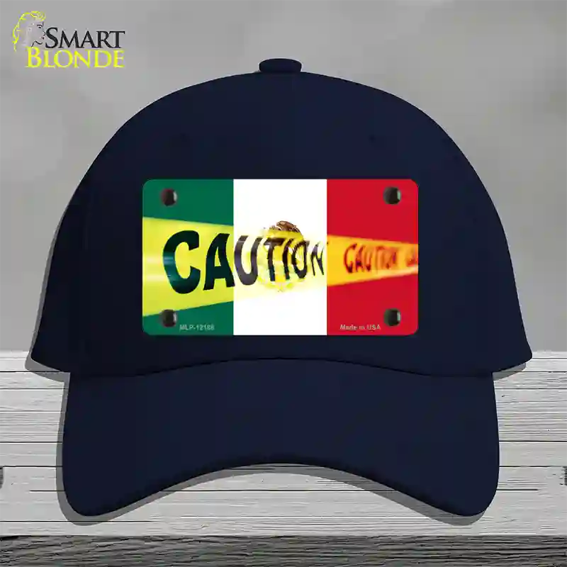 Caution Mexico Flag Novelty License Plate Hat Cotton / Navy