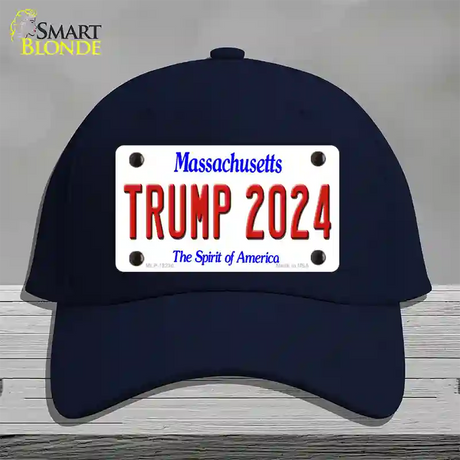 Trump 2024 Massachusetts Novelty License Plate Hat Cotton / Navy