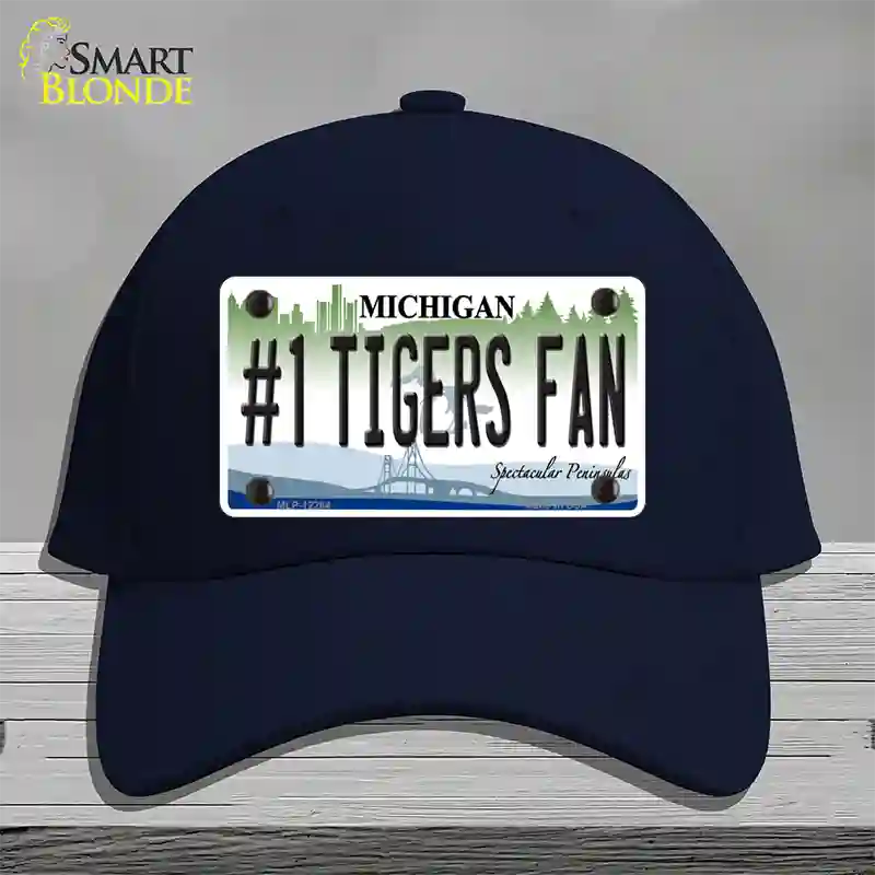 Number 1 Tigers Fan Michigan Novelty License Plate Hat Cotton / Navy