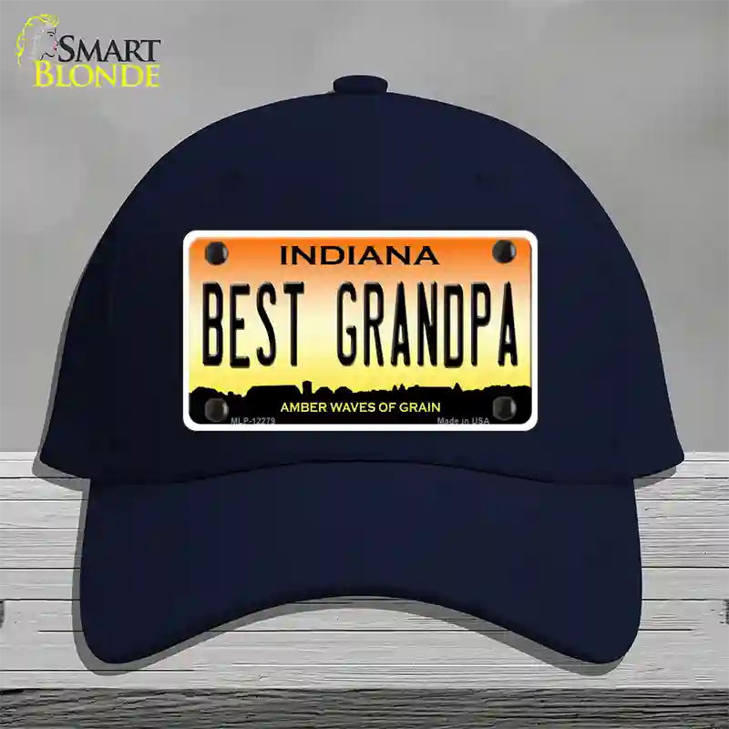 Best Grandpa Indiana Novelty License Plate Hat Cotton / Navy