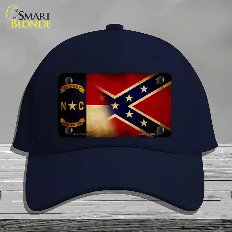 NC | Confederate Flag Novelty License Plate Hat Cotton / Navy