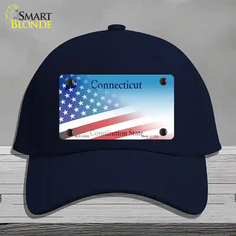 Connecticut with American Flag Novelty License Plate Hat Cotton / Navy