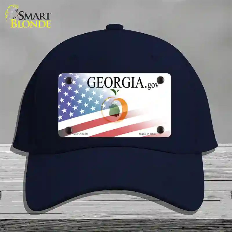 Georgia with American Flag Novelty License Plate Hat Cotton / Navy