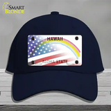 Hawaii with American Flag Novelty License Plate Hat Cotton / Navy