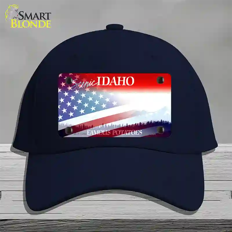 Idaho with American Flag Novelty License Plate Hat Cotton / Navy