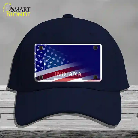 Indiana with American Flag Novelty License Plate Hat Cotton / Navy