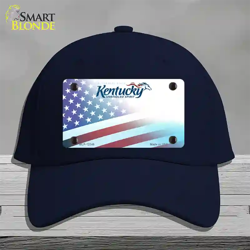 Kentucky with American Flag Novelty License Plate Hat Cotton / Navy