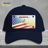 Louisiana with American Flag Novelty License Plate Hat Cotton / Navy