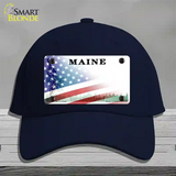 Maine with American Flag Novelty License Plate Hat Cotton / Navy